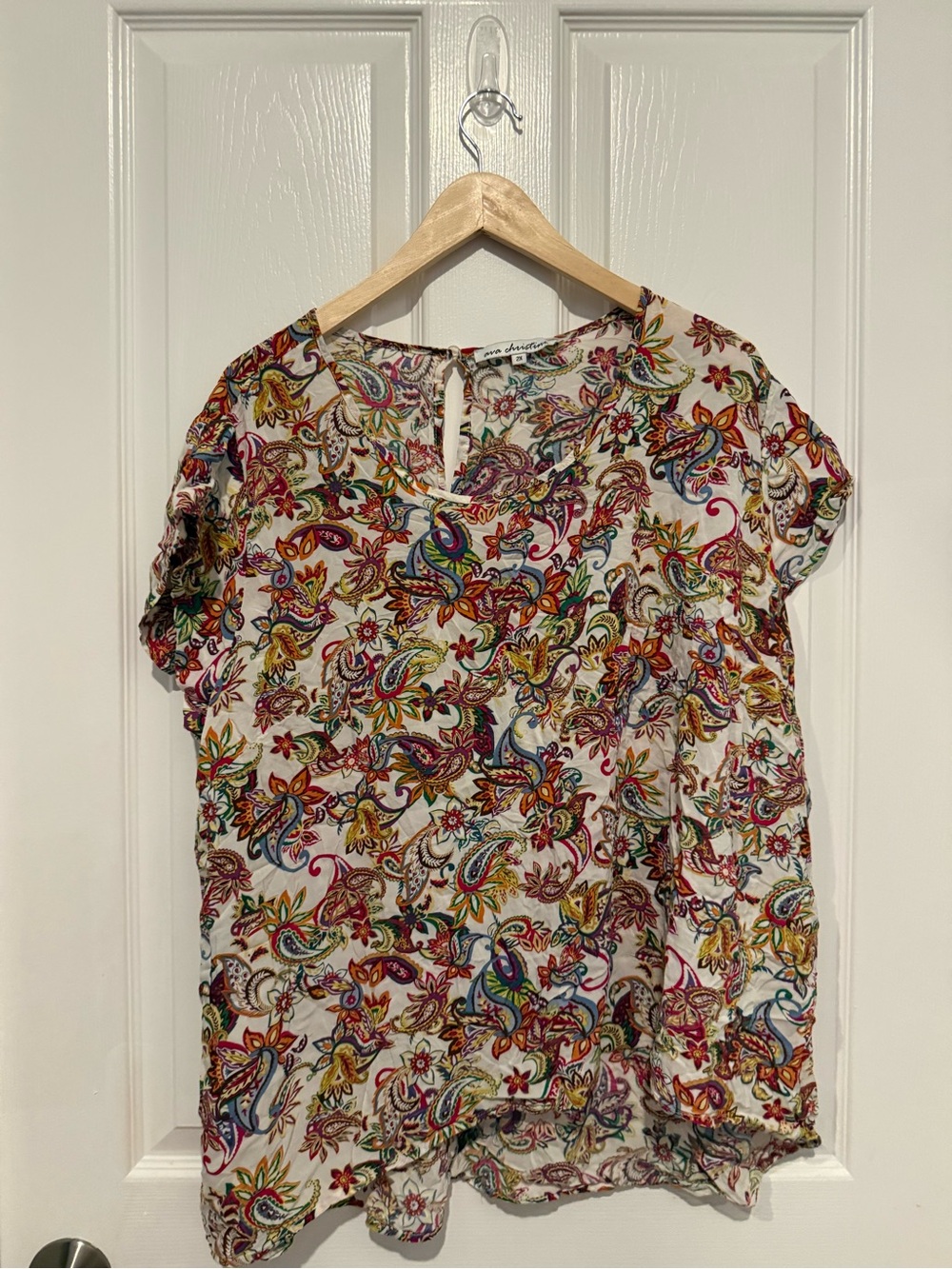 Cap-Sleeve Paisley Blouse in Multicolor